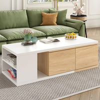 Extendable Dual-Tone Coffee Table with Hidden Storage Drawers for Living Room