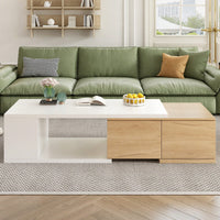 Extendable Dual-Tone Coffee Table with Hidden Storage Drawers for Living Room