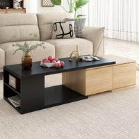 Extendable Dual-Tone Coffee Table with Hidden Storage Drawers for Living Room