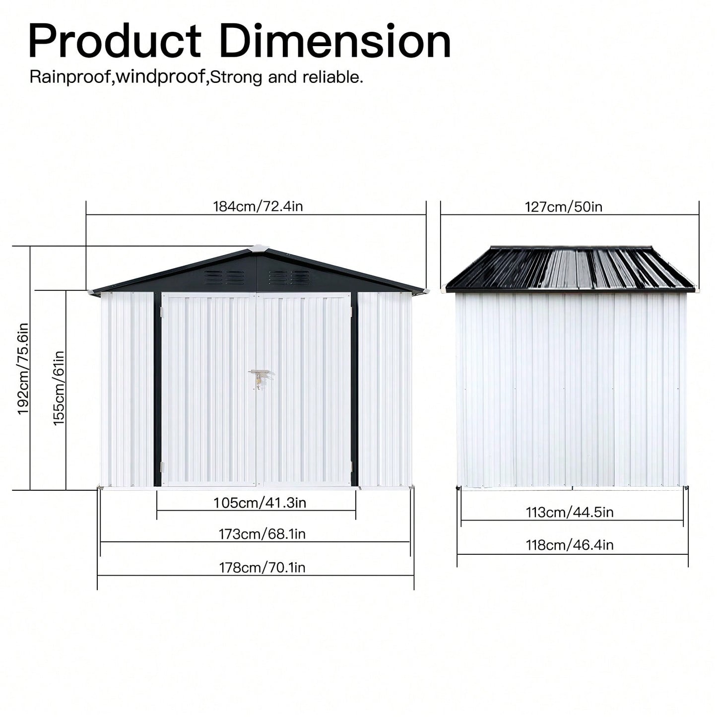 Outdoor Storage Sheds 4FT X 6FT Apex Roof White+Black