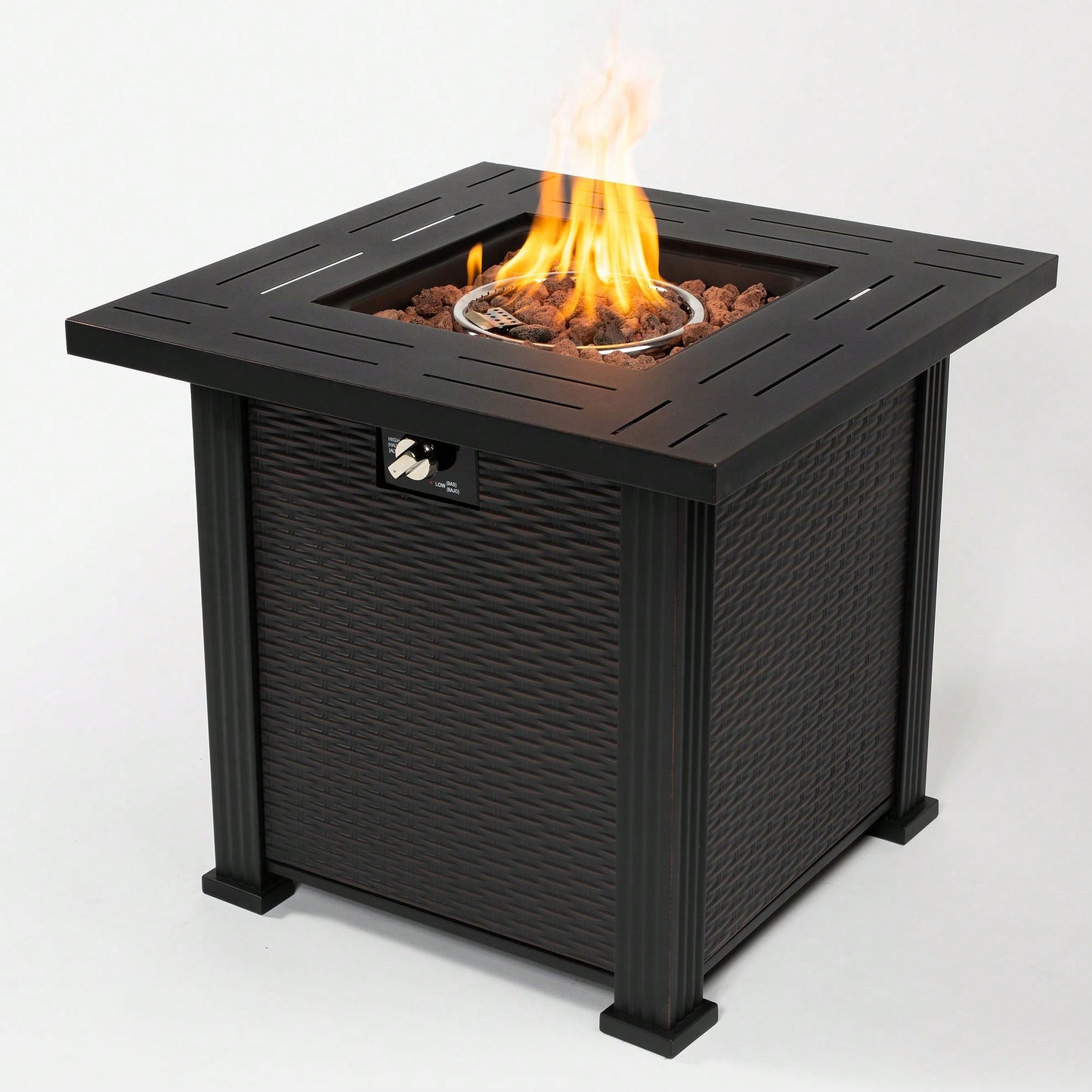 28-Inch Square Outdoor Fire Pit Table, Propane Fire Table With Lid, 40,000 BTU, ETL Certified, Includes Rocks And Cover