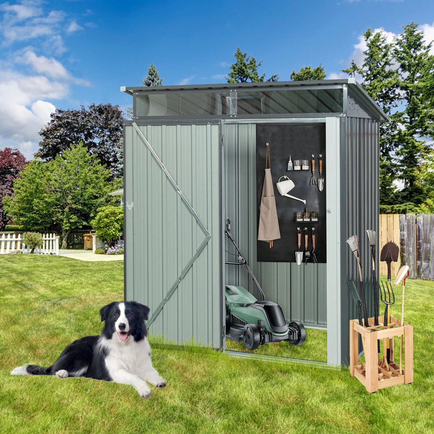 5ft X 3ft Outdoor Metal Storage Shed With Transparent Plate, Rust Resistant, Easy To Assemble