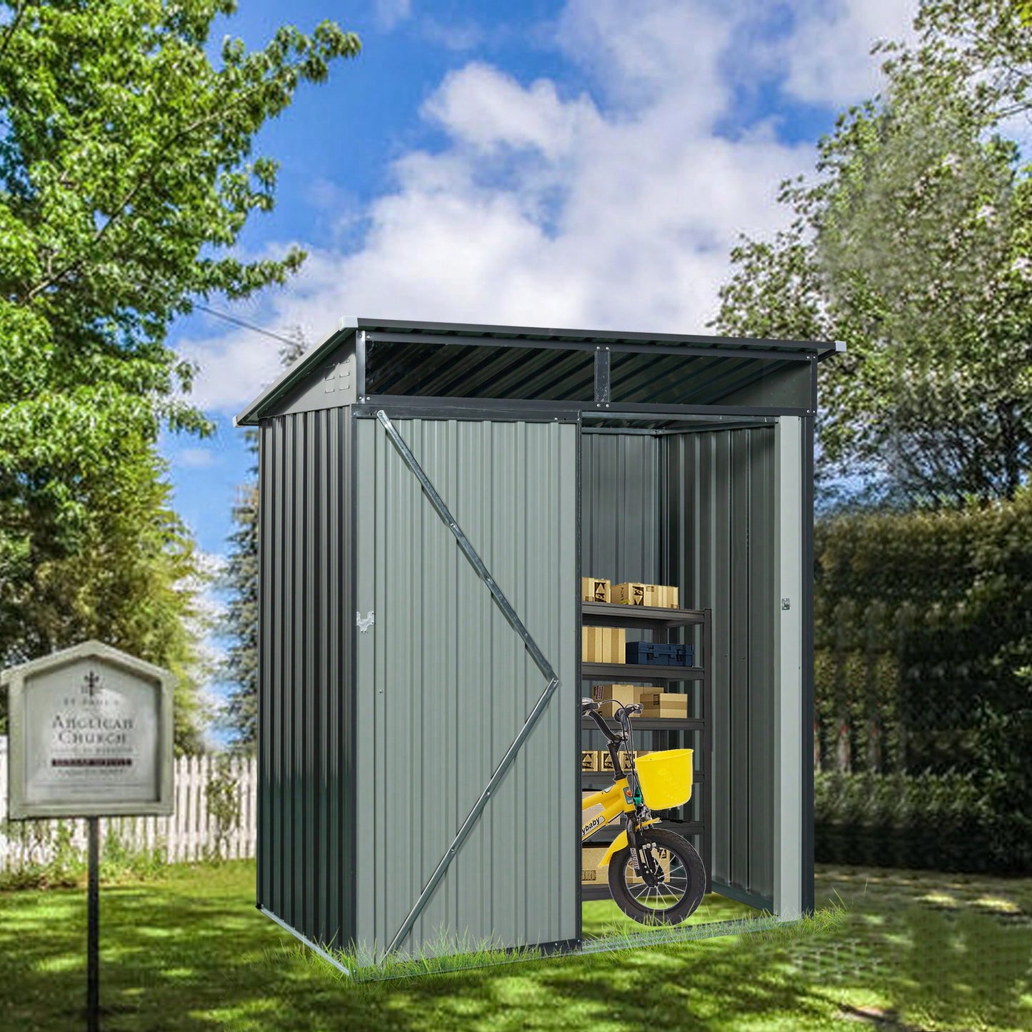 5ft X 3ft Outdoor Metal Storage Shed With Transparent Plate, Rust Resistant, Easy To Assemble