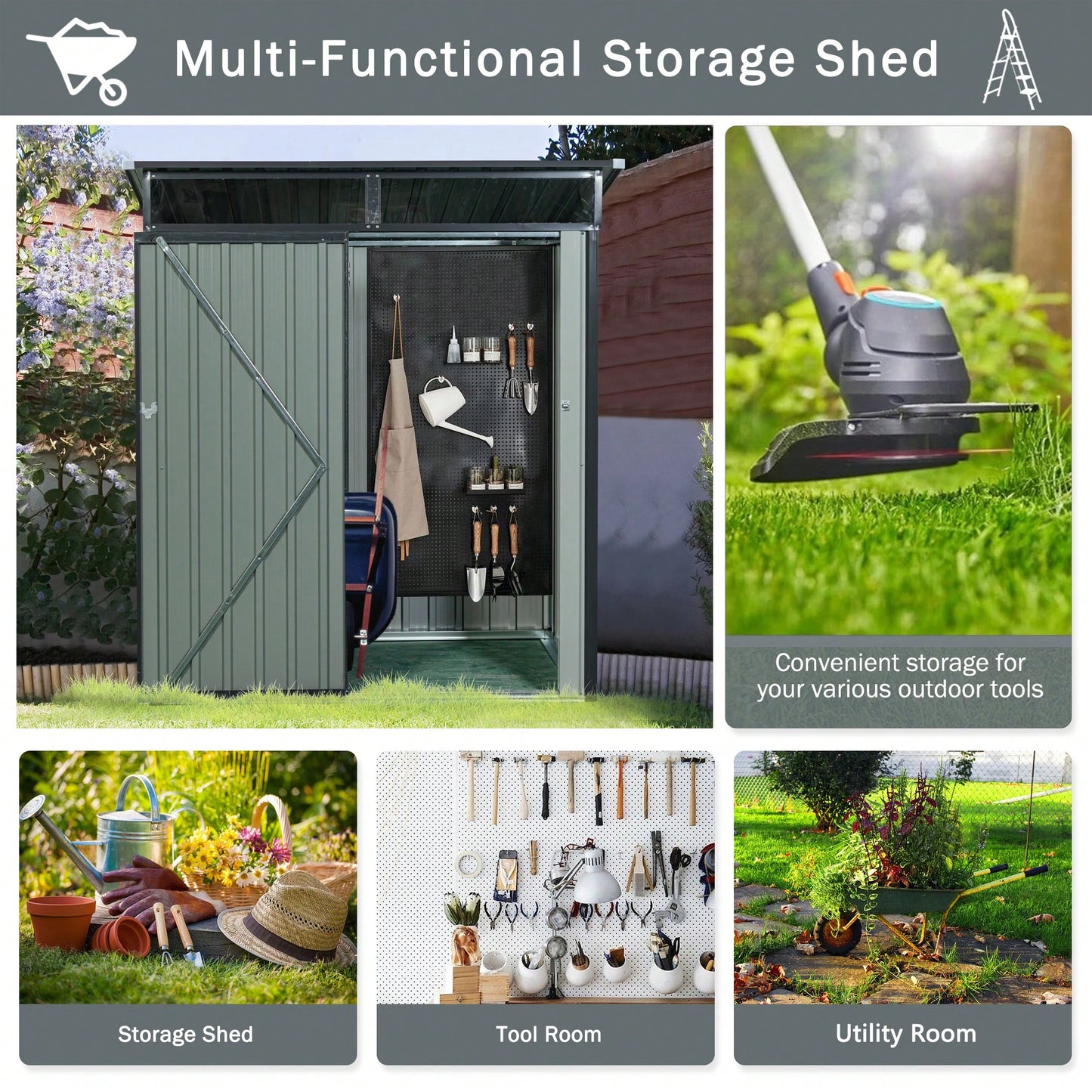 5ft X 3ft Outdoor Metal Storage Shed With Transparent Plate, Rust Resistant, Easy To Assemble