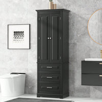 Tall Storage Cabinet With Three Drawers For Bathroom/Office, MDF, Adjustable Shelf, Anti-Dumping Device