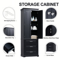 Tall Storage Cabinet With Three Drawers For Bathroom/Office, MDF, Adjustable Shelf, Anti-Dumping Device