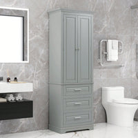 Tall Storage Cabinet With Three Drawers For Bathroom/Office, MDF, Adjustable Shelf, Anti-Dumping Device