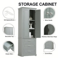 Tall Storage Cabinet With Three Drawers For Bathroom/Office, MDF, Adjustable Shelf, Anti-Dumping Device