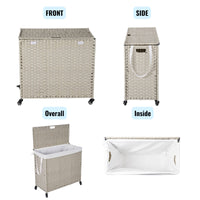 160L Laundry Hamper With Lid, Removable Bags, Wheels