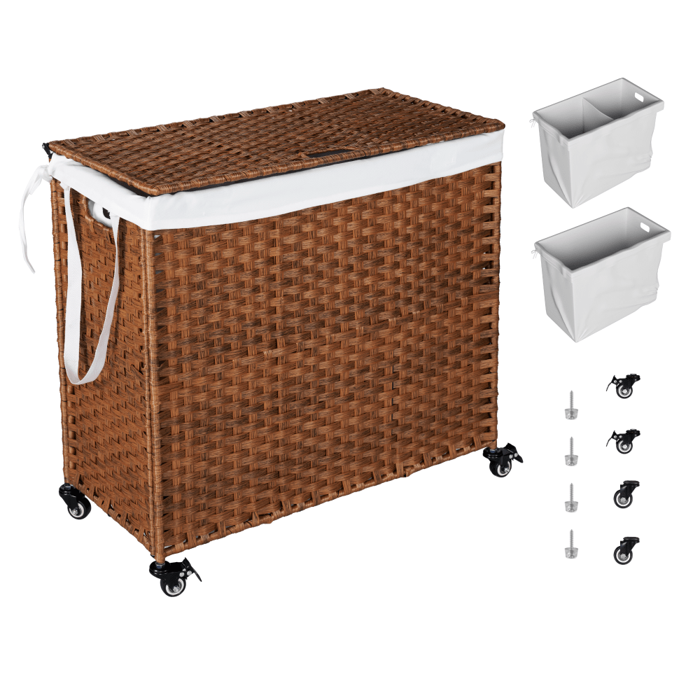 160L Laundry Hamper With Lid, Removable Bags, Wheels