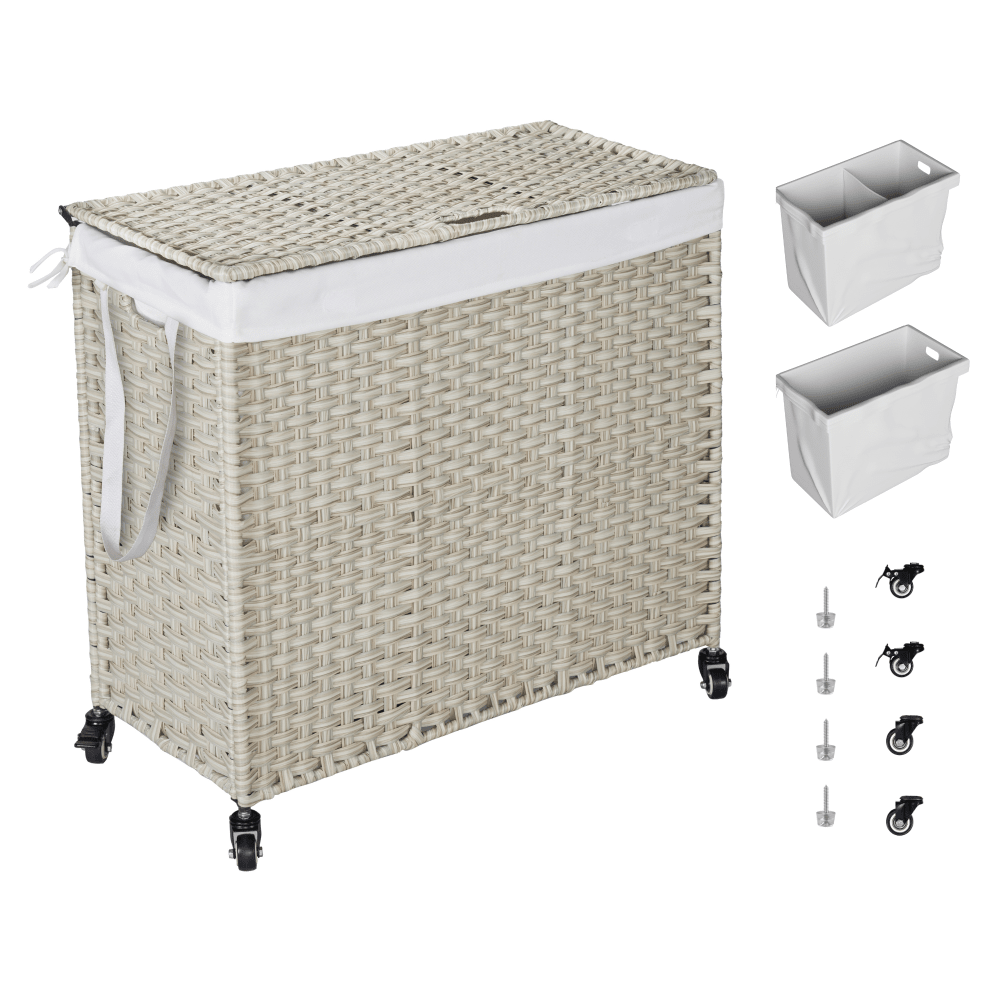 160L Laundry Hamper With Lid, Removable Bags, Wheels