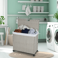 160L Laundry Hamper With Lid, Removable Bags, Wheels