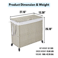 160L Laundry Hamper With Lid, Removable Bags, Wheels