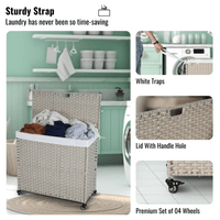 160L Laundry Hamper With Lid, Removable Bags, Wheels