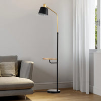 Modern Floor Lamp With Wood Bedside Nightstand End Table And Built-In USB Charging Port For Living Room Sofas Bedroom