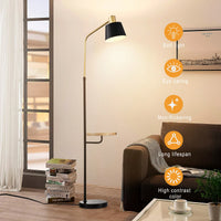 Modern Floor Lamp With Wood Bedside Nightstand End Table And Built-In USB Charging Port For Living Room Sofas Bedroom