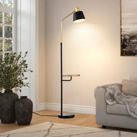 Modern Floor Lamp With Wood Bedside Nightstand End Table And Built-In USB Charging Port For Living Room Sofas Bedroom