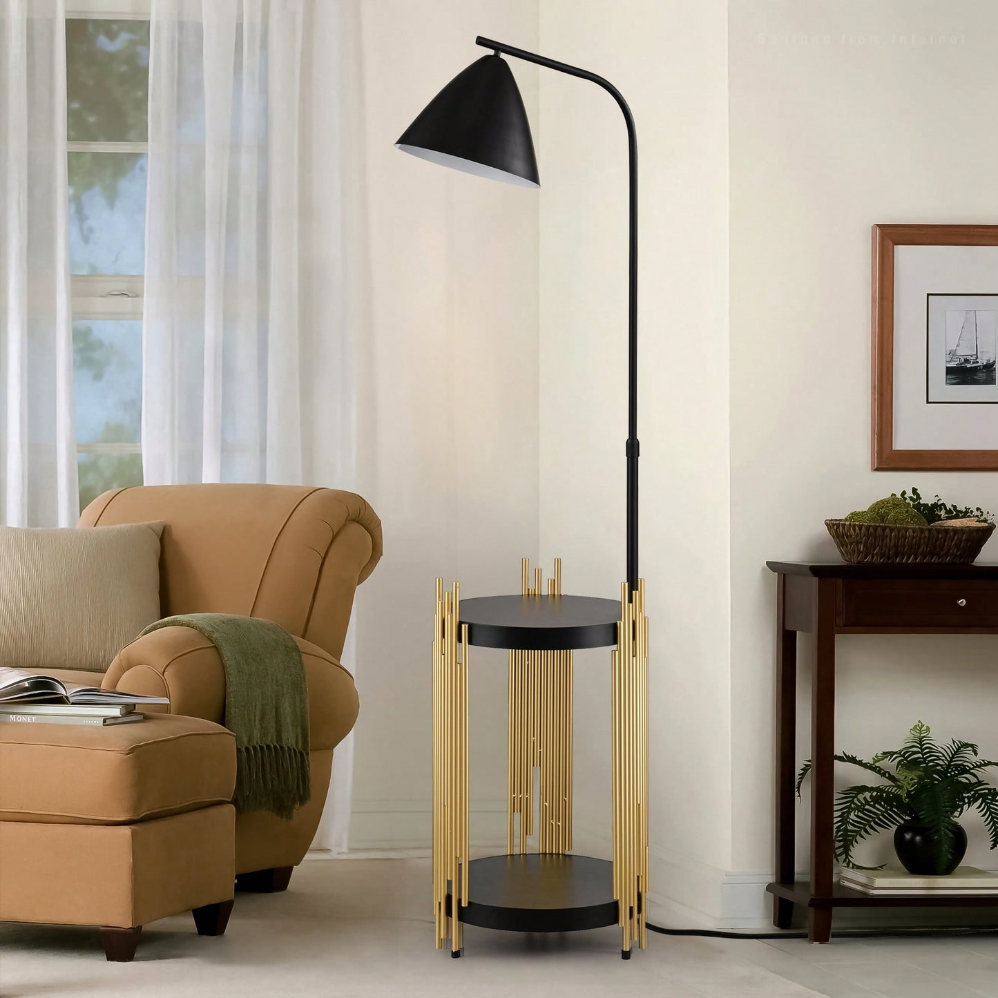 Shelves Floor Lamp For Living Room With Metal Lampshade, Standing Lamp Tall Industrial Floor Lamp Reading For Bedroom, Office