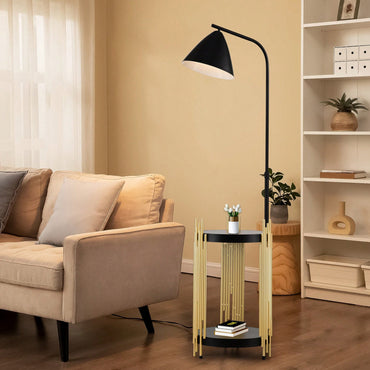 Shelves Floor Lamp For Living Room With Metal Lampshade, Standing Lamp Tall Industrial Floor Lamp Reading For Bedroom, Office