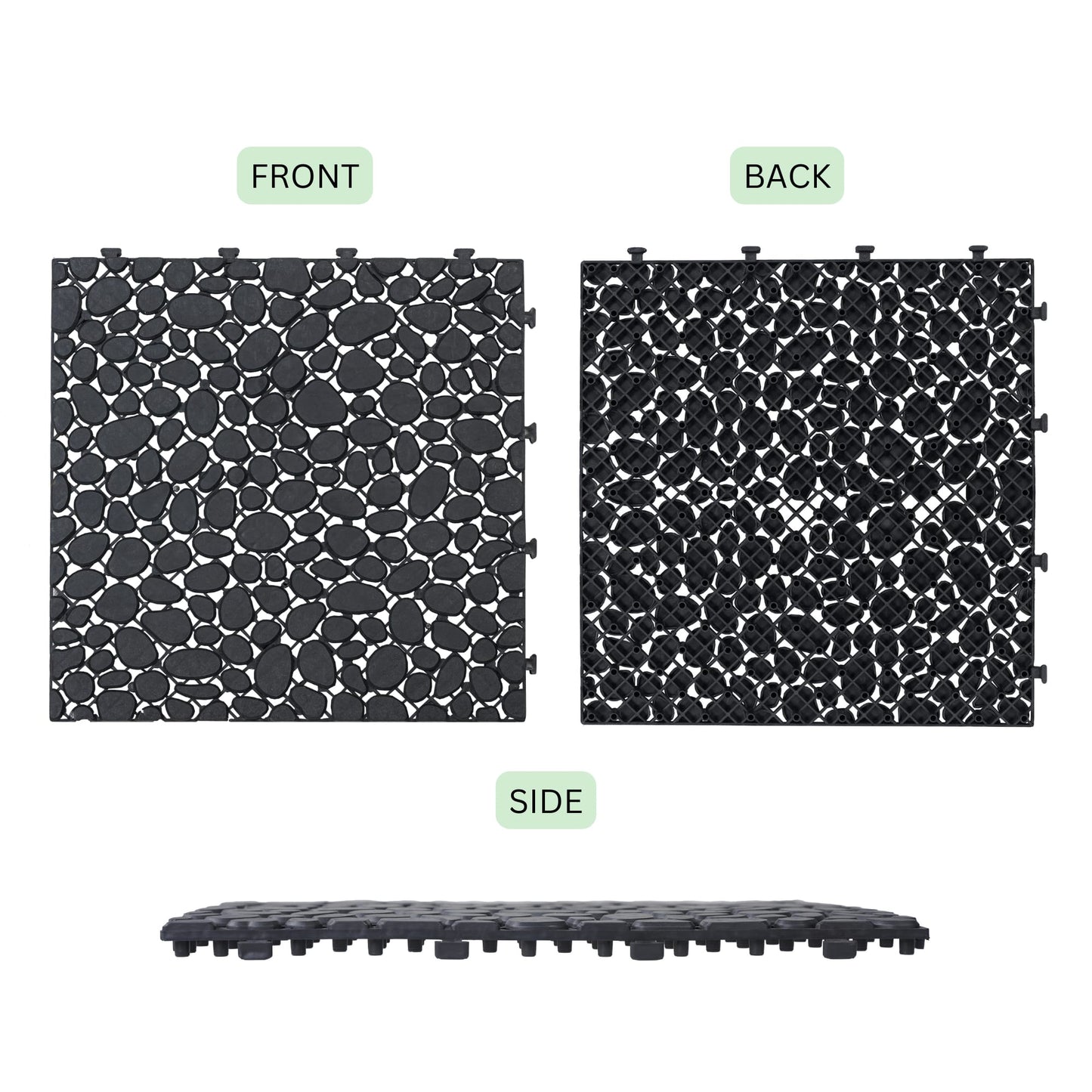 Waterproof Interlocking Deck Tiles 12x12 Inch Anti-Slip Outdoor Shower Balcony Pebble Stone Pattern Pack of 12 440 LBS Capacity