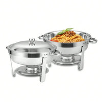 5 QT Round Chafing Dishes Set of 2 with Lids and Fuel Holders for Catering Events and Home Use Stainless Steel Food Warmers