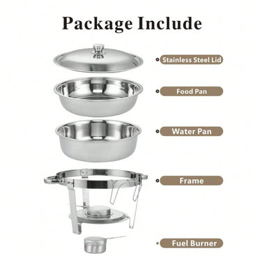 5 QT Round Chafing Dishes Set of 2 with Lids and Fuel Holders for Catering Events and Home Use Stainless Steel Food Warmers