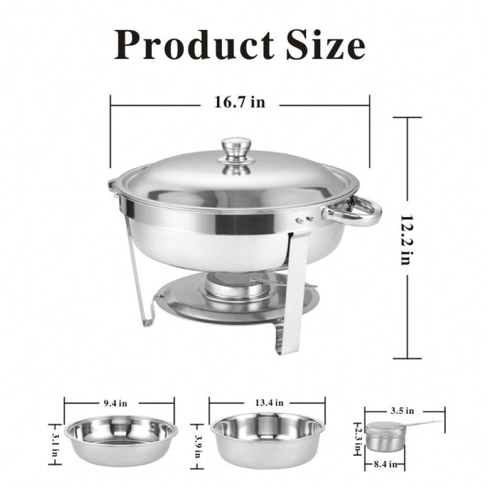 5 QT Round Chafing Dishes Set of 2 with Lids and Fuel Holders for Catering Events and Home Use Stainless Steel Food Warmers