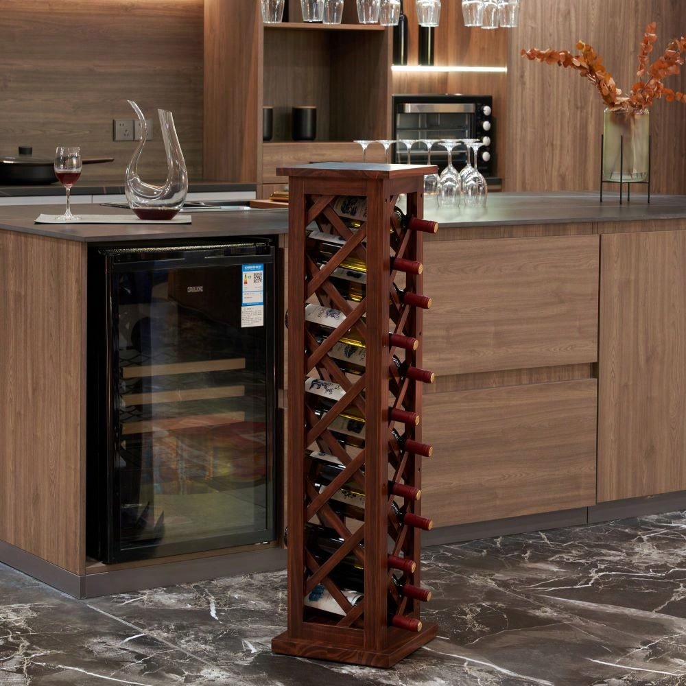 12 Bottles Freestanding Wine Rack, Rustic Wine Storage Rack, Freestanding Display Rack For Kitchen, Pantry, Cellar