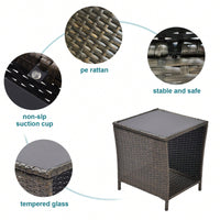 All-Weather Rattan Outdoor Side Table with Storage Shelf for Garden Porch Backyard Pool Indoor Use Black Gold