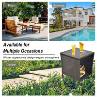 All-Weather Rattan Outdoor Side Table with Storage Shelf for Garden Porch Backyard Pool Indoor Use Black Gold