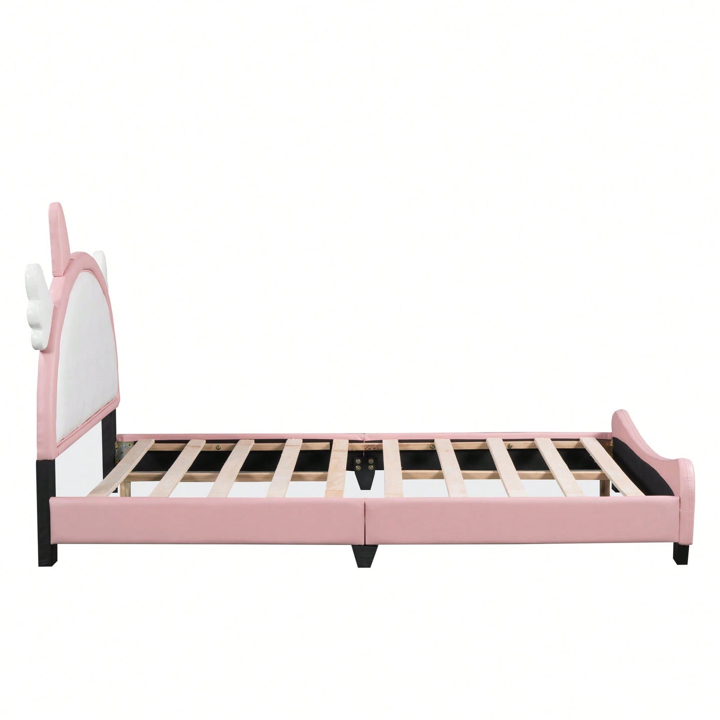 Upholstered Pink and White Full Size Platform Bed with Headboard and Footboard for Girls No Box Spring Needed 400 lbs Capacity