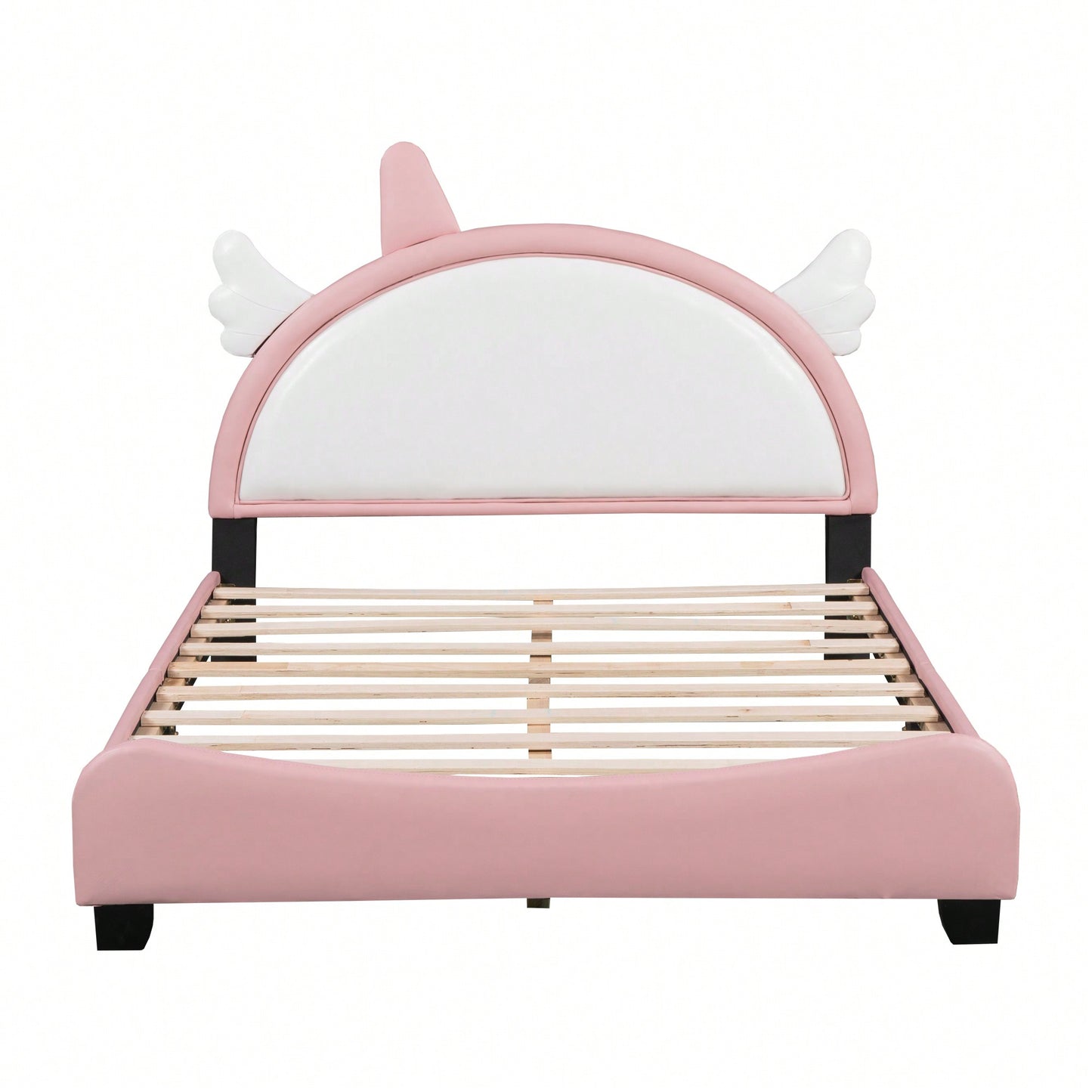 Upholstered Pink and White Full Size Platform Bed with Headboard and Footboard for Girls No Box Spring Needed 400 lbs Capacity