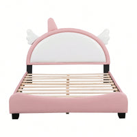 Upholstered Pink and White Full Size Platform Bed with Headboard and Footboard for Girls No Box Spring Needed 400 lbs Capacity