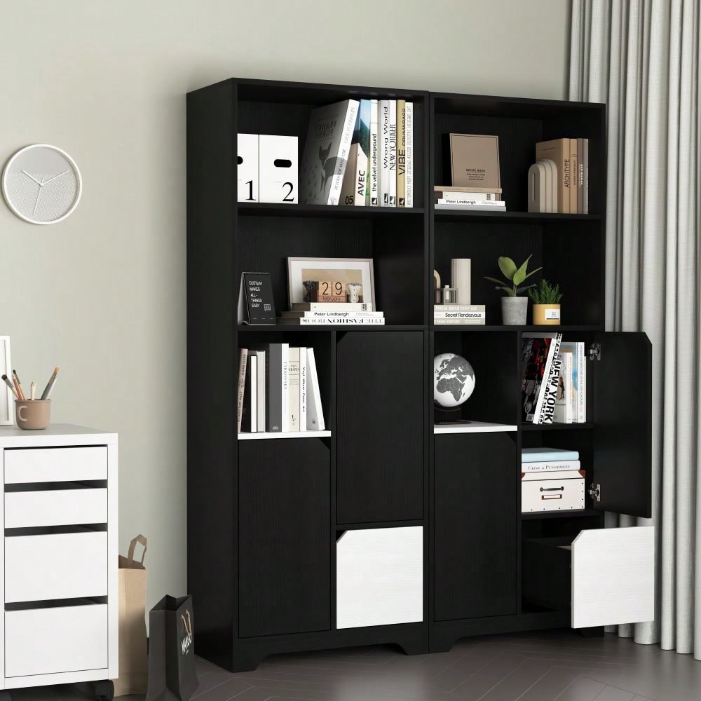 3-Shelf Storage Cabinet With Drawer, Black, For Kitchen, Dining Room, Bathroom, Laundry, Living Room