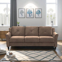 Stylish Living Room Sofa For 1 Person, Brown Velvet Fabric, High Quality Solid Wood & Metal Frame, High Elastic Sponges & Soft Fabric