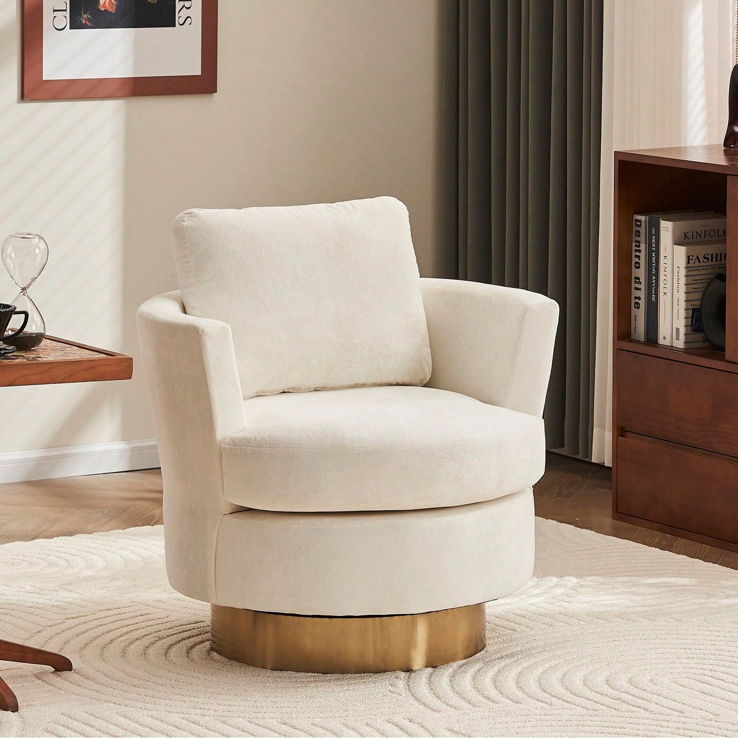 Velvet Barrel Accent Chair with Gold Stainless Steel Base for Living Room and Bedroom Comfort