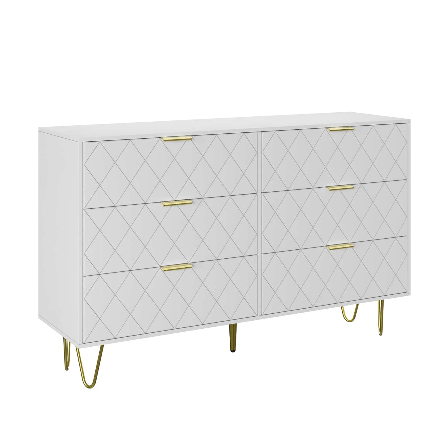 Modern Dresser With 6 Deep Drawers, Stylish Bedroom Furniture With Gold Handles, Large Storage Chest For Bedroom, Living Room, Hallway