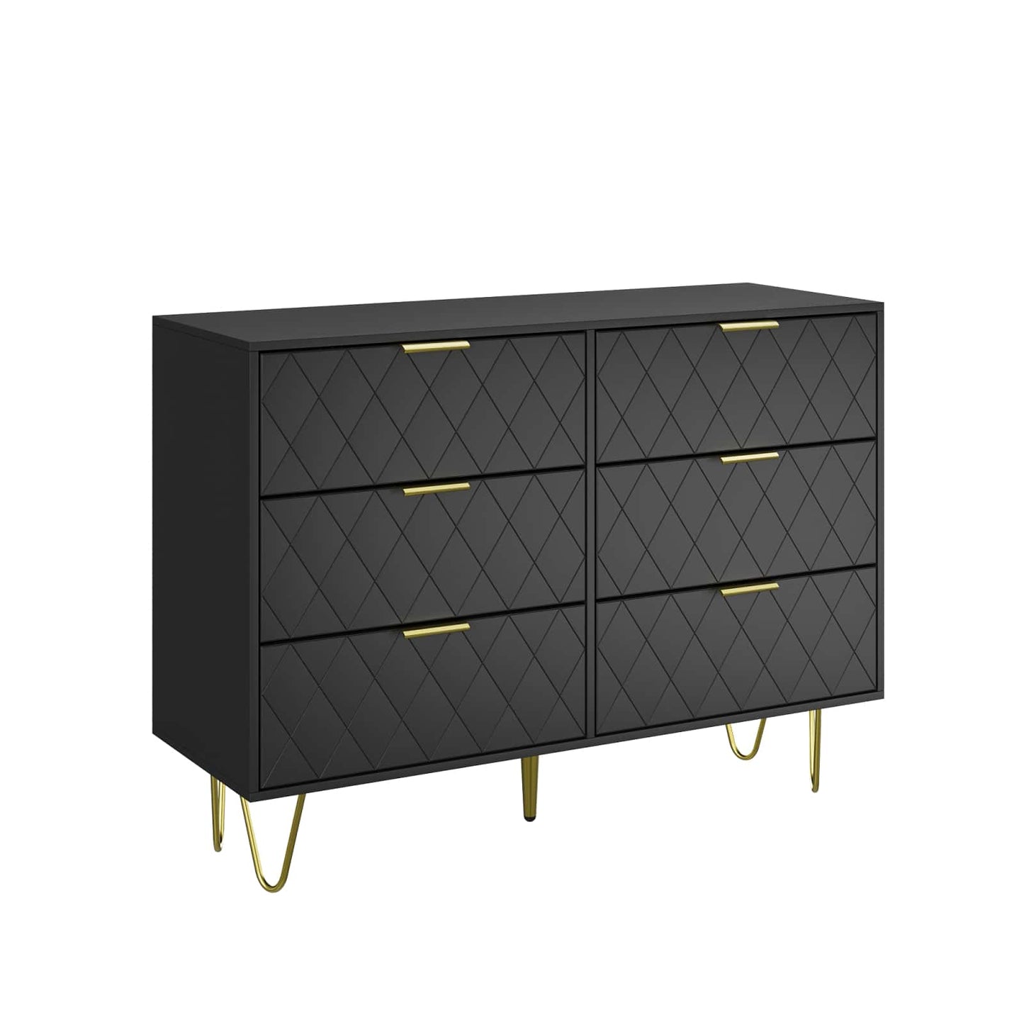 Modern Dresser With 6 Deep Drawers, Stylish Bedroom Furniture With Gold Handles, Large Storage Chest For Bedroom, Living Room, Hallway