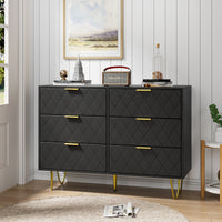 Modern Dresser With 6 Deep Drawers, Stylish Bedroom Furniture With Gold Handles, Large Storage Chest For Bedroom, Living Room, Hallway