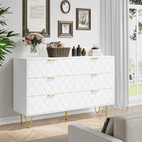 Modern Dresser With 6 Deep Drawers, Stylish Bedroom Furniture With Gold Handles, Large Storage Chest For Bedroom, Living Room, Hallway