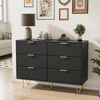 Modern Dresser With 6 Deep Drawers, Stylish Bedroom Furniture With Gold Handles, Large Storage Chest For Bedroom, Living Room, Hallway