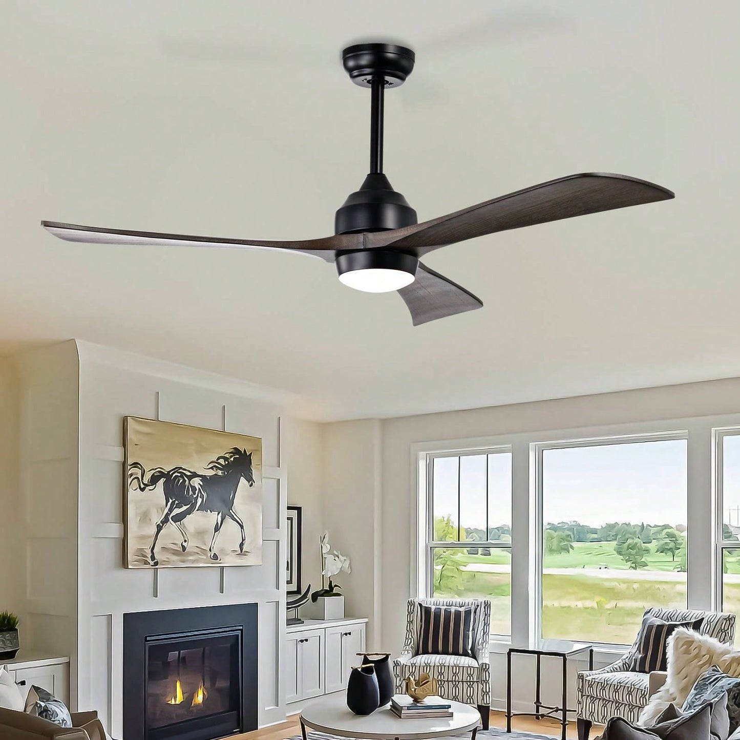 52 Inch Remote Control Wood Ceiling Fan with Lights Quiet Motor 3 Blades 6 Speed Reversible for Living Room Bedroom Patio Indoor Use