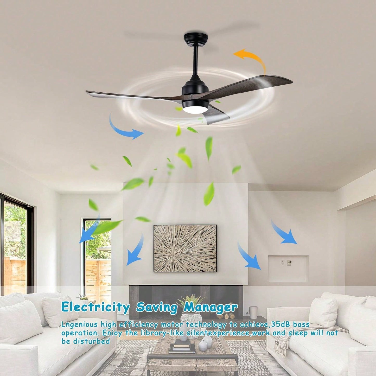 52 Inch Remote Control Wood Ceiling Fan with Lights Quiet Motor 3 Blades 6 Speed Reversible for Living Room Bedroom Patio Indoor Use