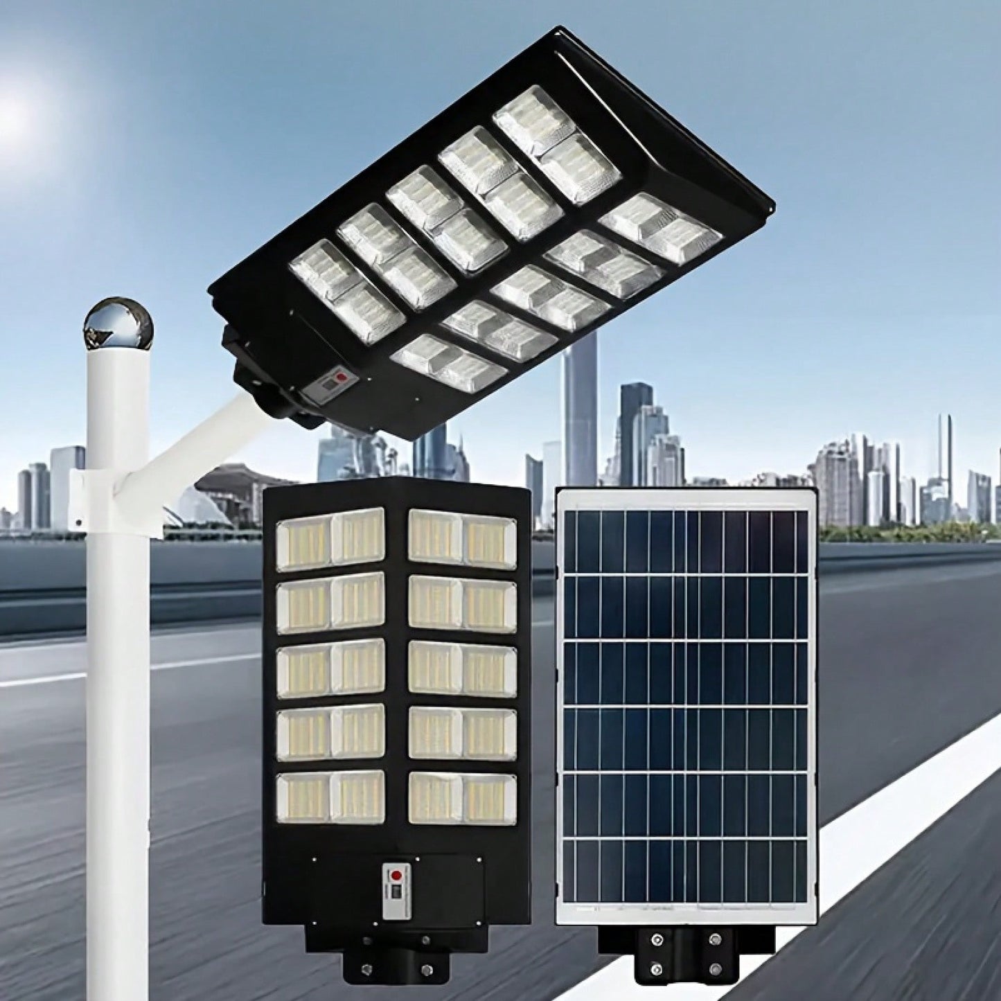 800W Solar LED Street Light with Motion Sensor Remote Control for Outdoor Security and Flood Lighting