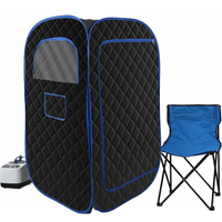 Portable Steam Sauna, Portable Sauna For Home, Sauna Tent Sauna Box With 3L Steamer With Remote Control And Folding Chair, Black