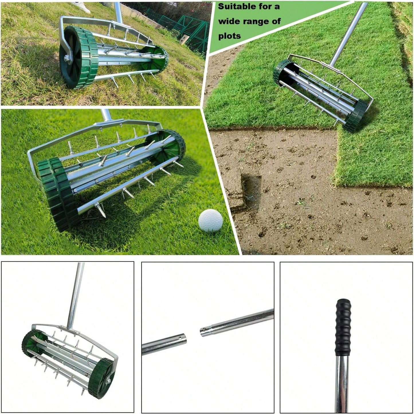 Heavy Duty Rotary Lawn Aerator with Long Steel Handle for Effective Soil Aeration and Grass Care