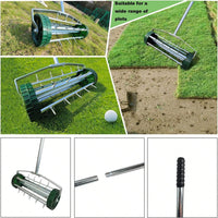 Heavy Duty Rotary Lawn Aerator with Long Steel Handle for Effective Soil Aeration and Grass Care