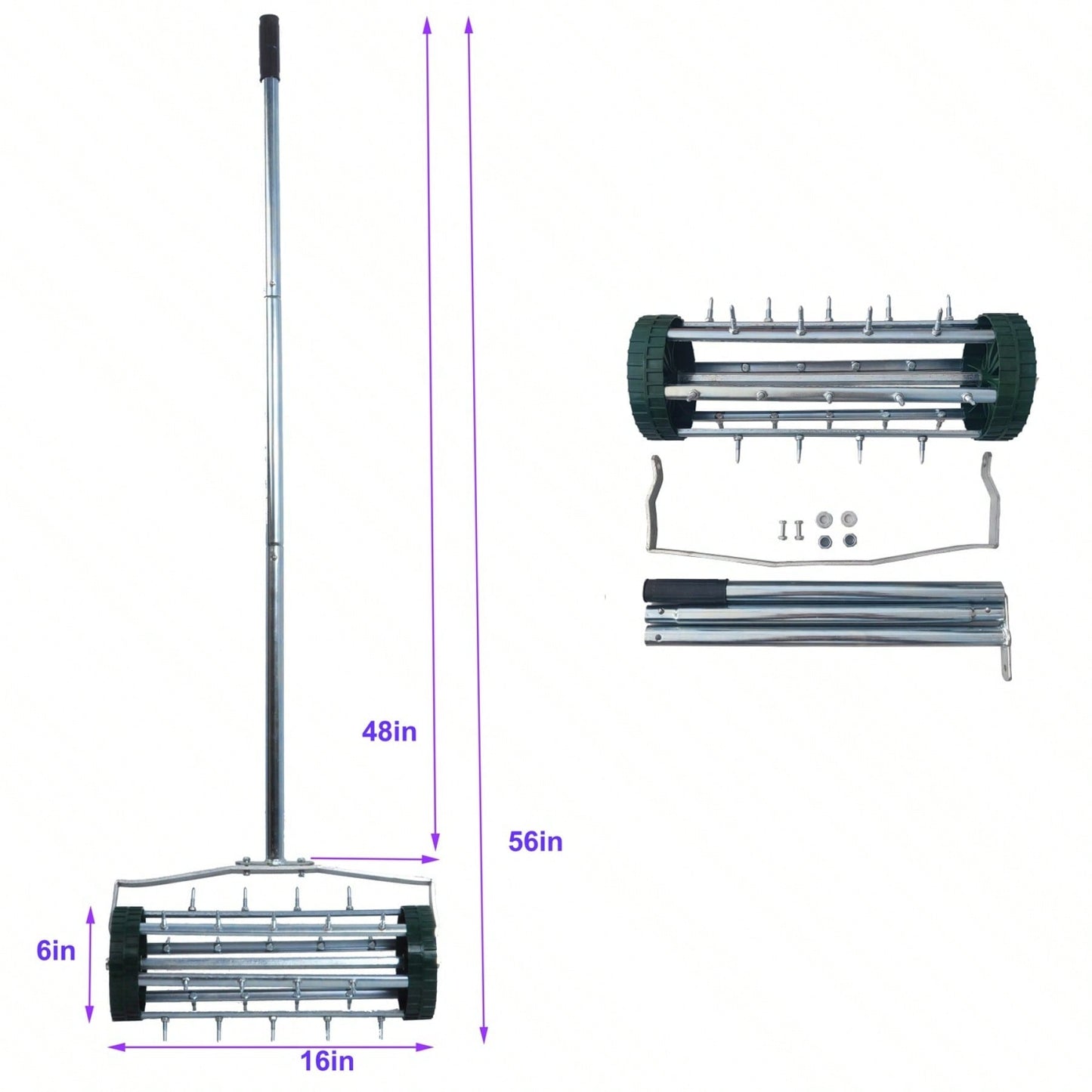 Heavy Duty Rotary Lawn Aerator with Long Steel Handle for Effective Soil Aeration and Grass Care