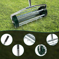 Heavy Duty Rotary Lawn Aerator with Long Steel Handle for Effective Soil Aeration and Grass Care