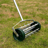 Heavy Duty Rotary Lawn Aerator with Long Steel Handle for Effective Soil Aeration and Grass Care